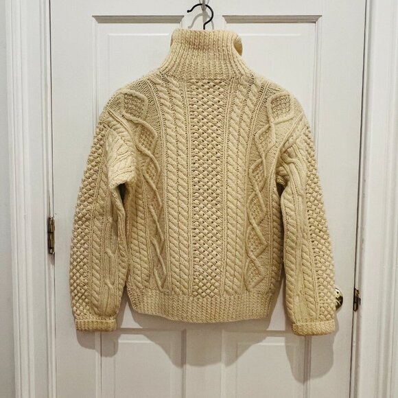Vintage Cable Knit Knitted by Hand Ireland Thick Wool Ivory Sweater Size Small - Picture 6 of 16